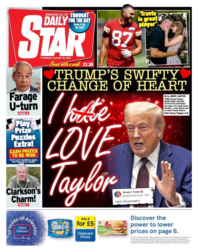 The headline on the front page of the Daily Star reads: "Trump's Swifty change of heart".