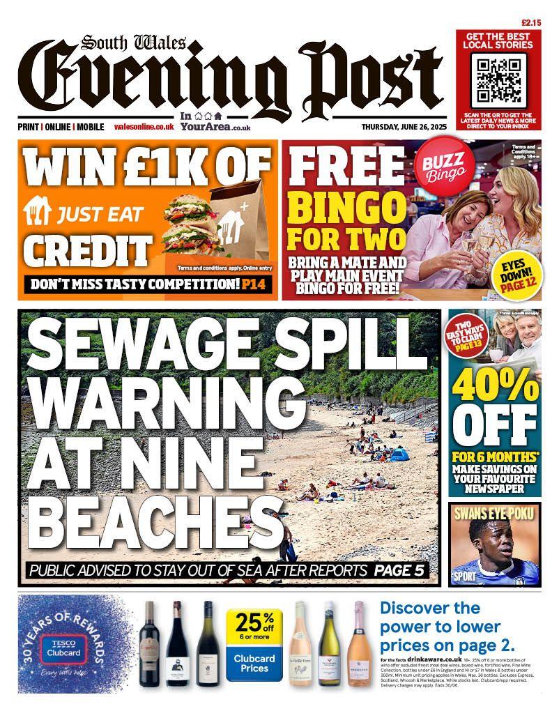 Front page of South Wales Evening Post