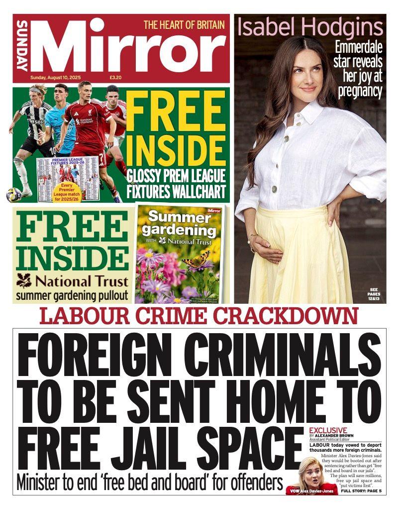 The headline on the front page of the Sunday Mirror reads: "Foreign criminals to be sent home to free jail space".