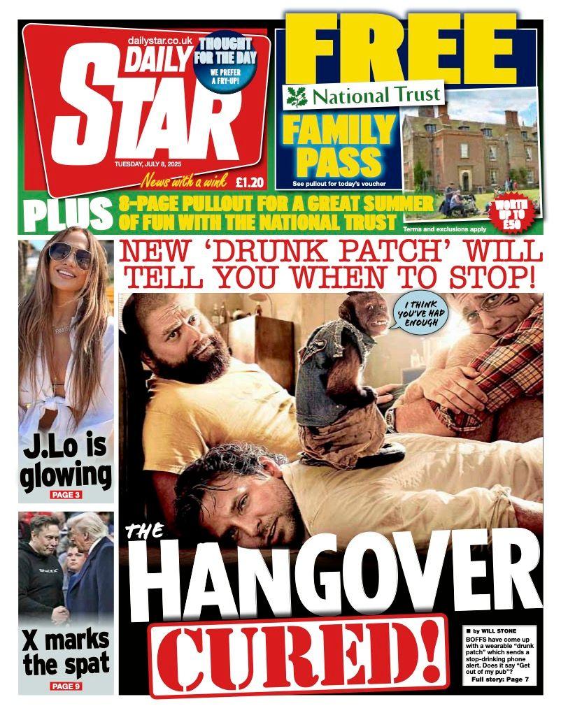 "The Hangover Cured," is the headline on the front page of the Daily Star