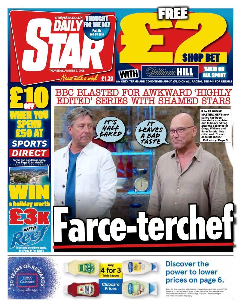 The headline on the front page of the Star reads: "Farce-terchef"