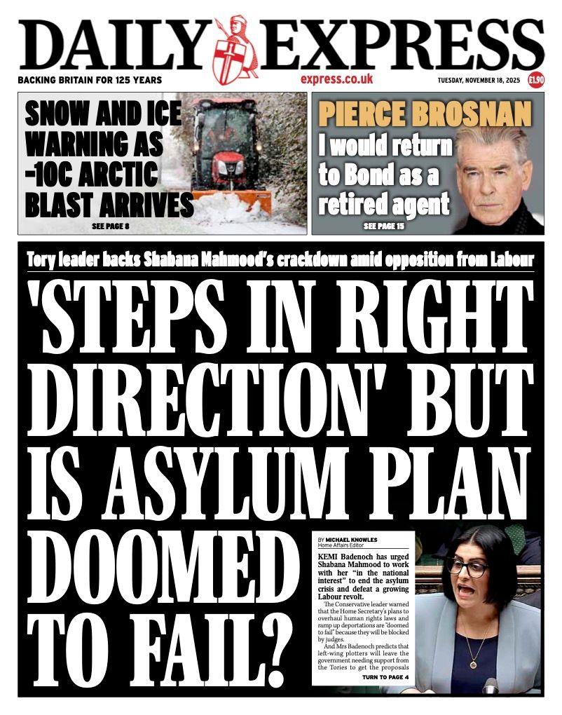 The headline on the front page of the Express reads: “'Steps in right direction' but is asylum plan doomed to fail?”.