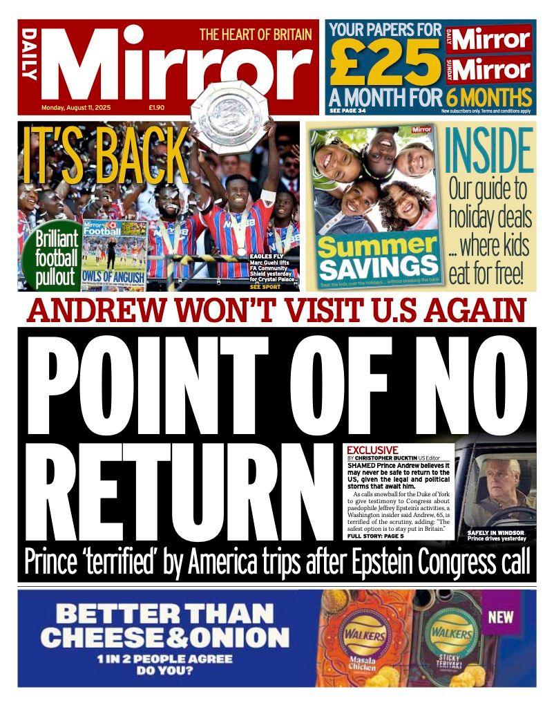 The headline on the front page of the Daily Mirror reads: "Point of no return".