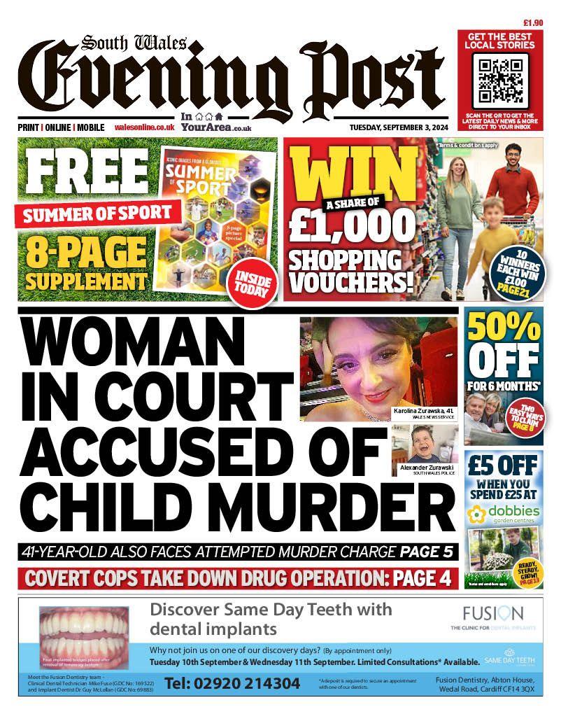 Front page of South Wales Evening Post