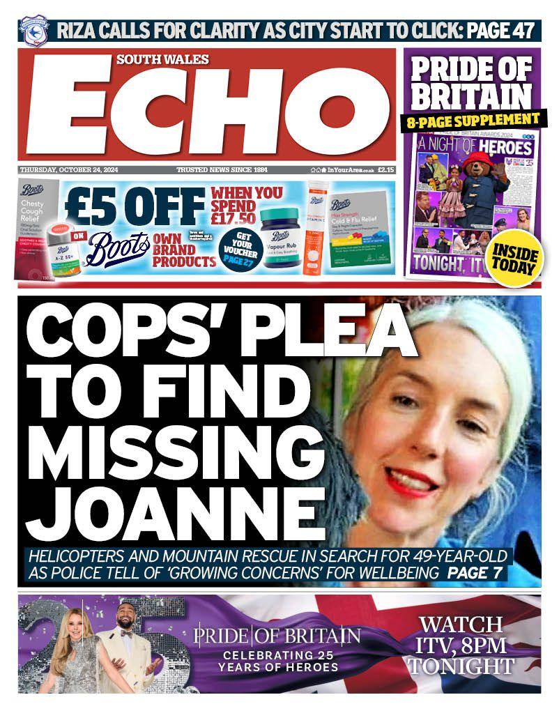 Front page of South Wales Echo 