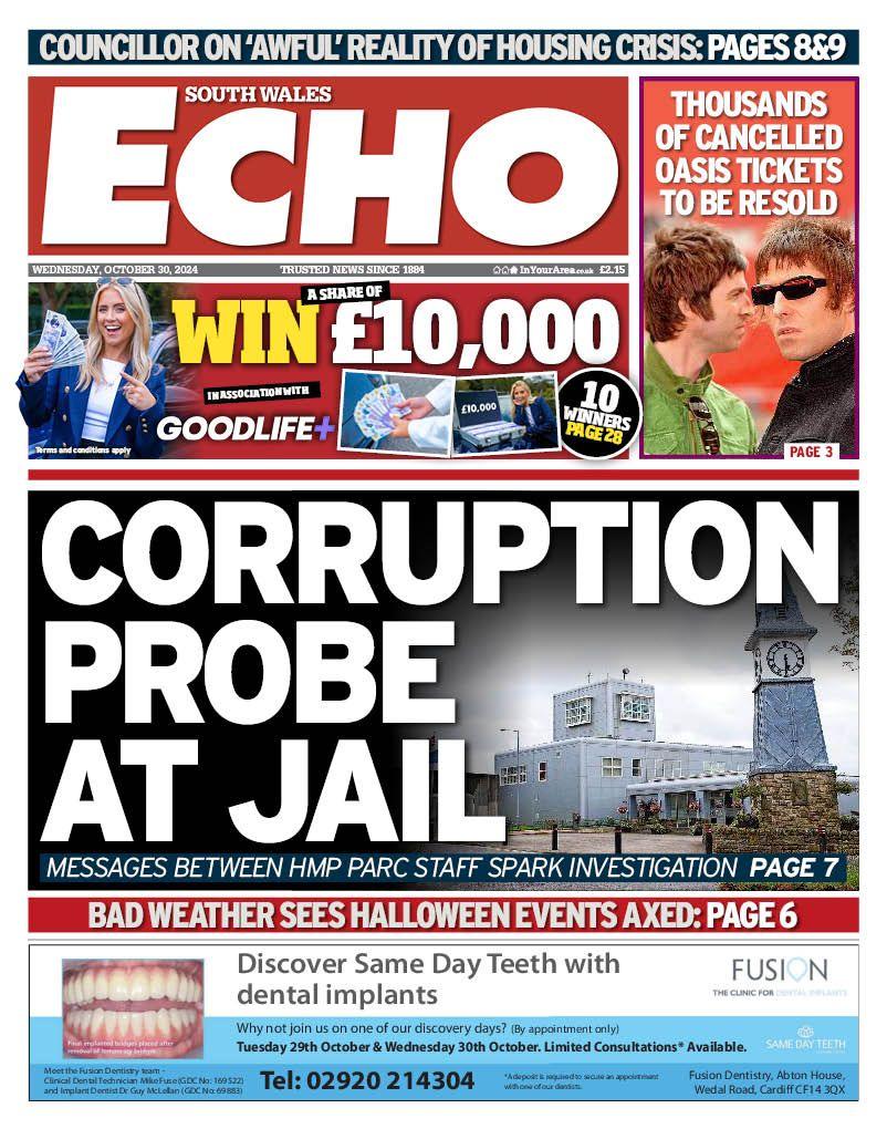 South Wales Echo front page