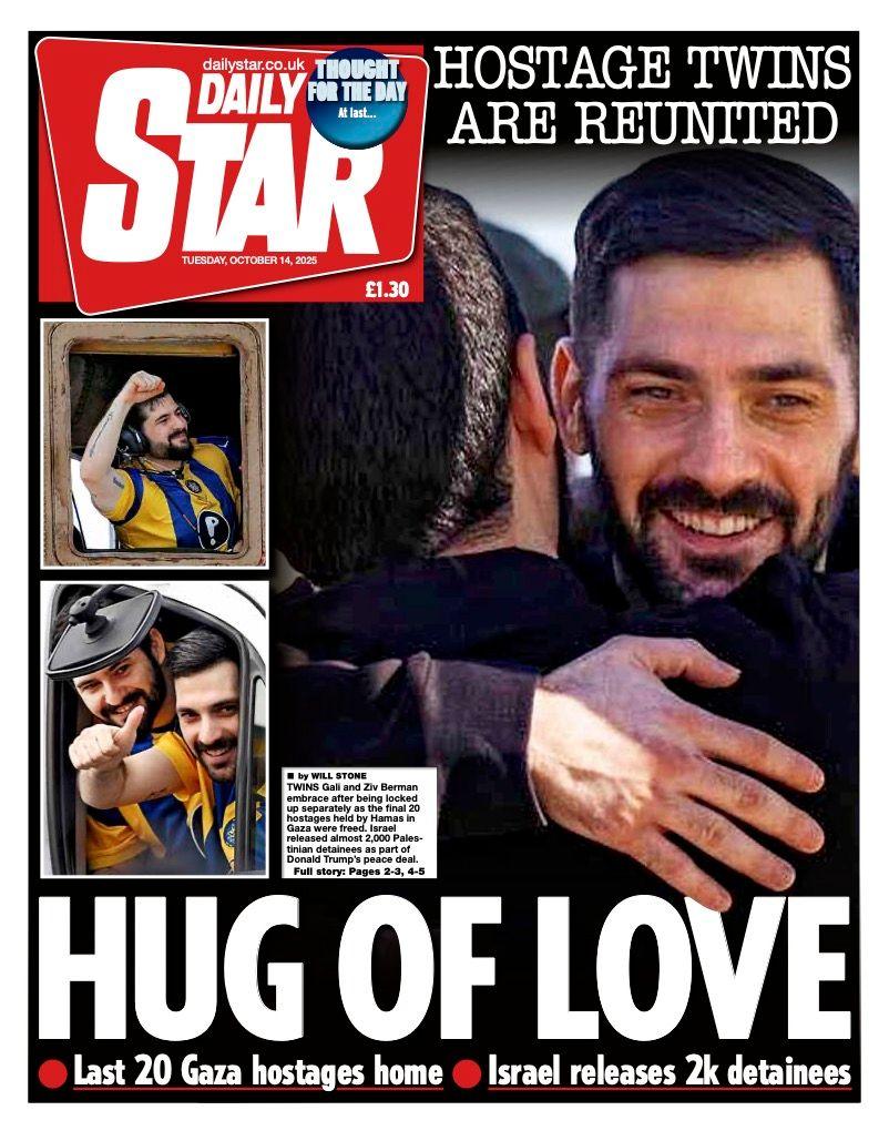 The headline on the front page of the Star reads: "Hug of love".