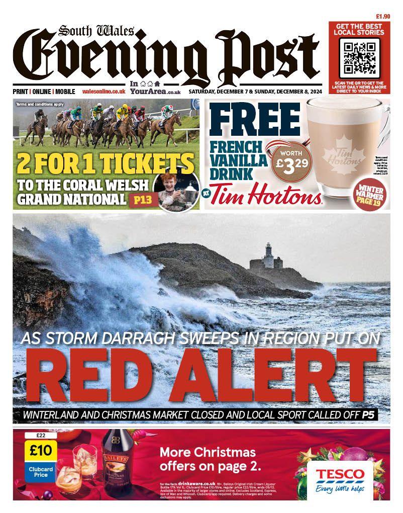 Front page of the South Wales Evening Post 