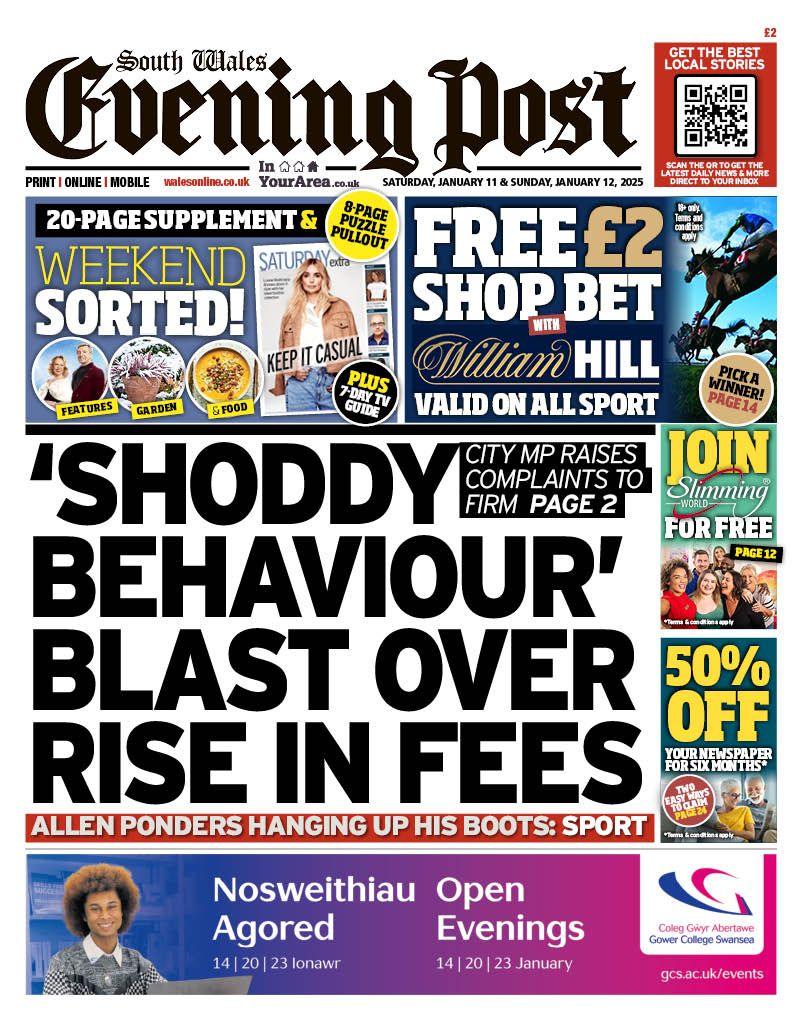 South Wales Evening Post front page