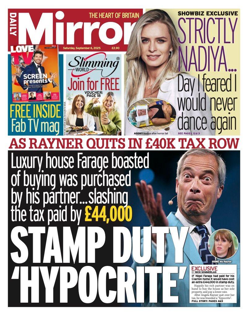 The headline on the front page of the Mirror reads: "Stamp duty 'hypocrite'".