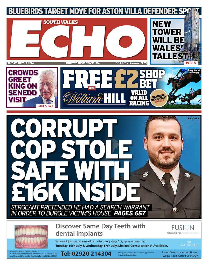 Front page of South Wales Echo