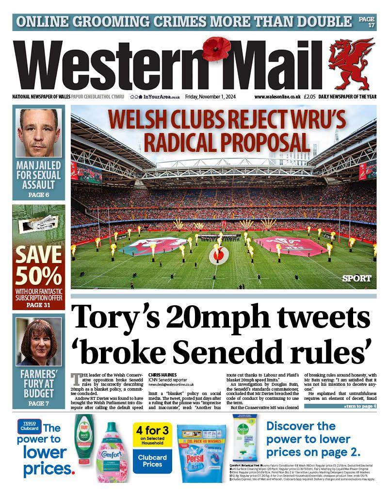 Front page of the Western Mail 