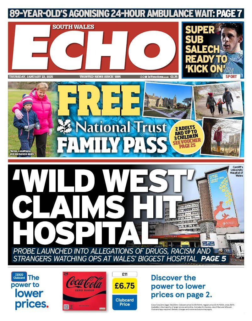 Front page of the South Wales Echo