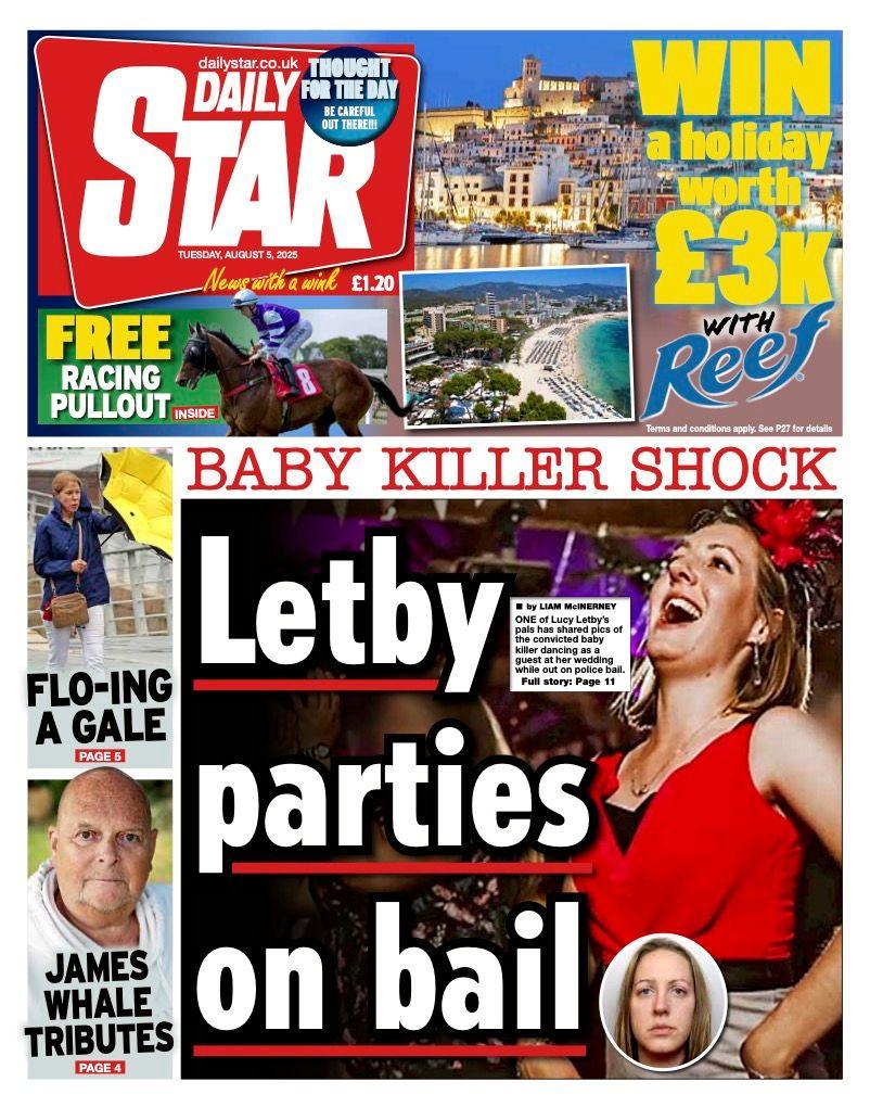 The headline on the front page of the Star reads: "Letby parties on bail".