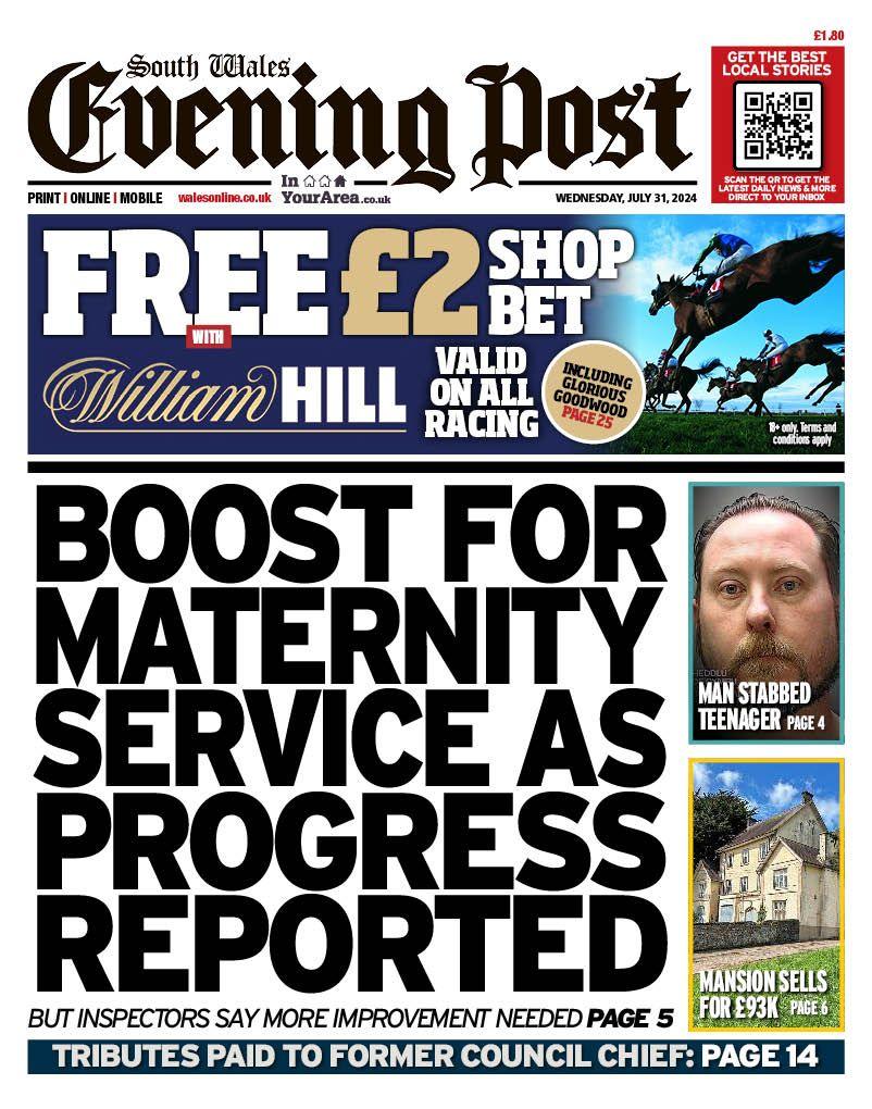 Front page, South Wales Evening Post