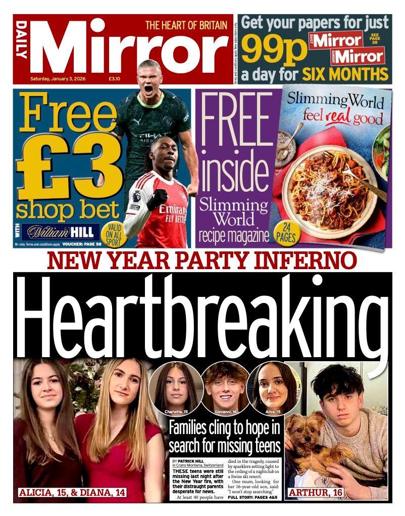 Titulli në faqen e parë të Daily Mirror thotë: "Zemërthyes".