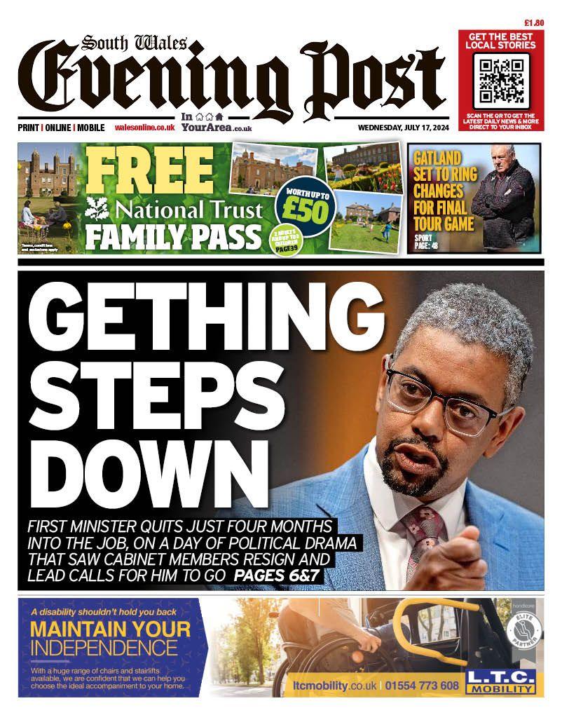 Front page of South Wales Evening Post