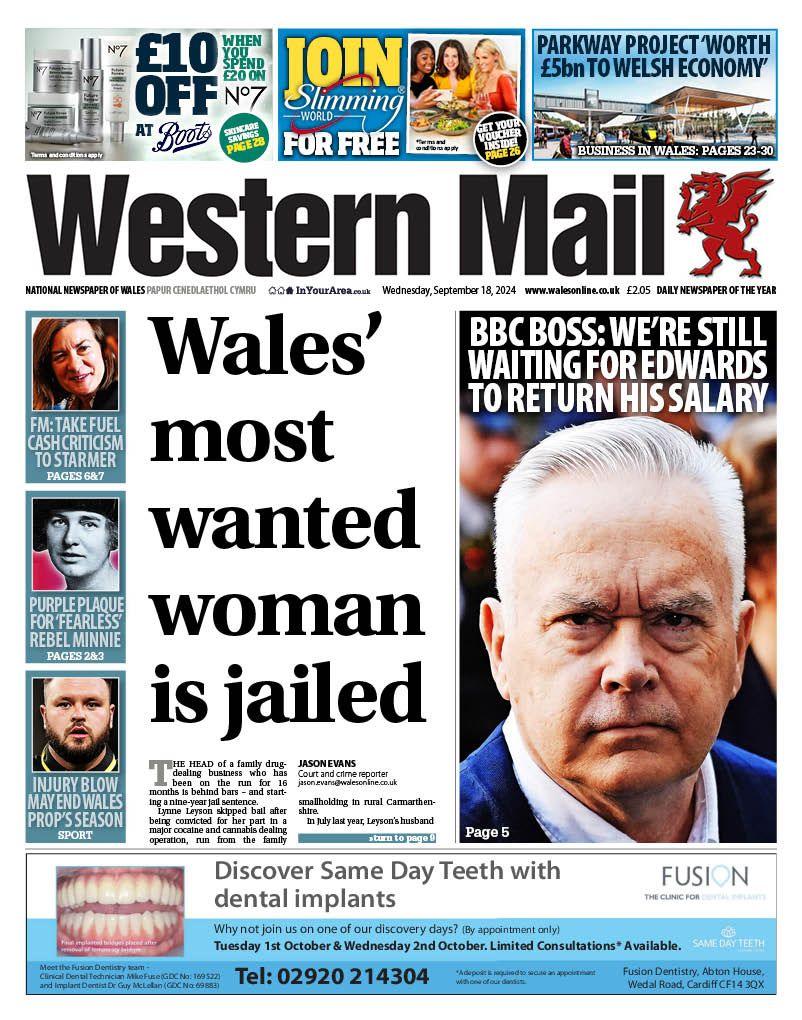 Front page of Western Mail