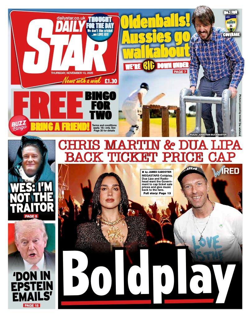 The headline on the front page of the Daily Star: "Boldplay".