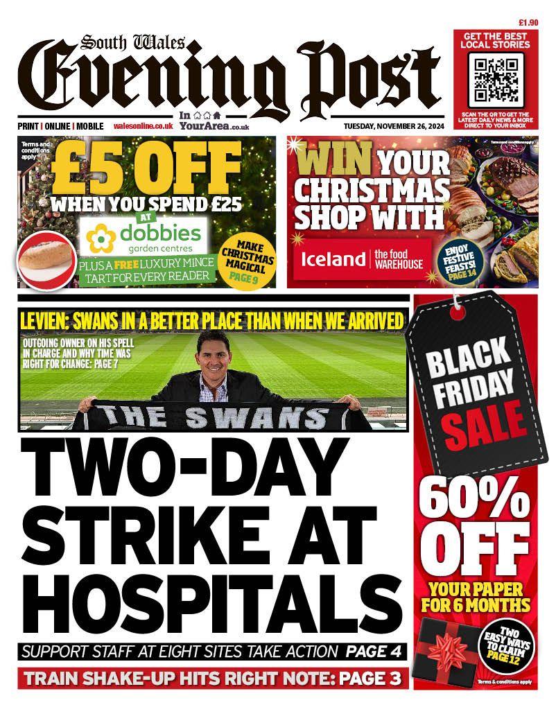 Front page of the South Wales Evening Post 