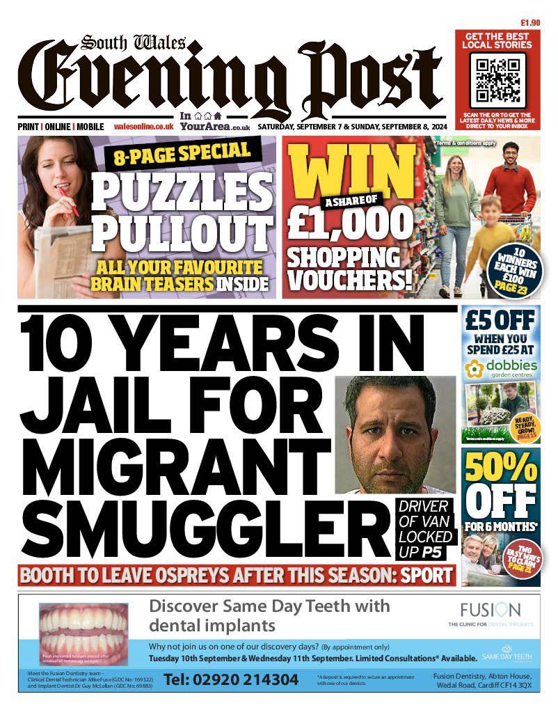 Evening Post front page. Lead story: 10 years in jail for migrant smuggler.