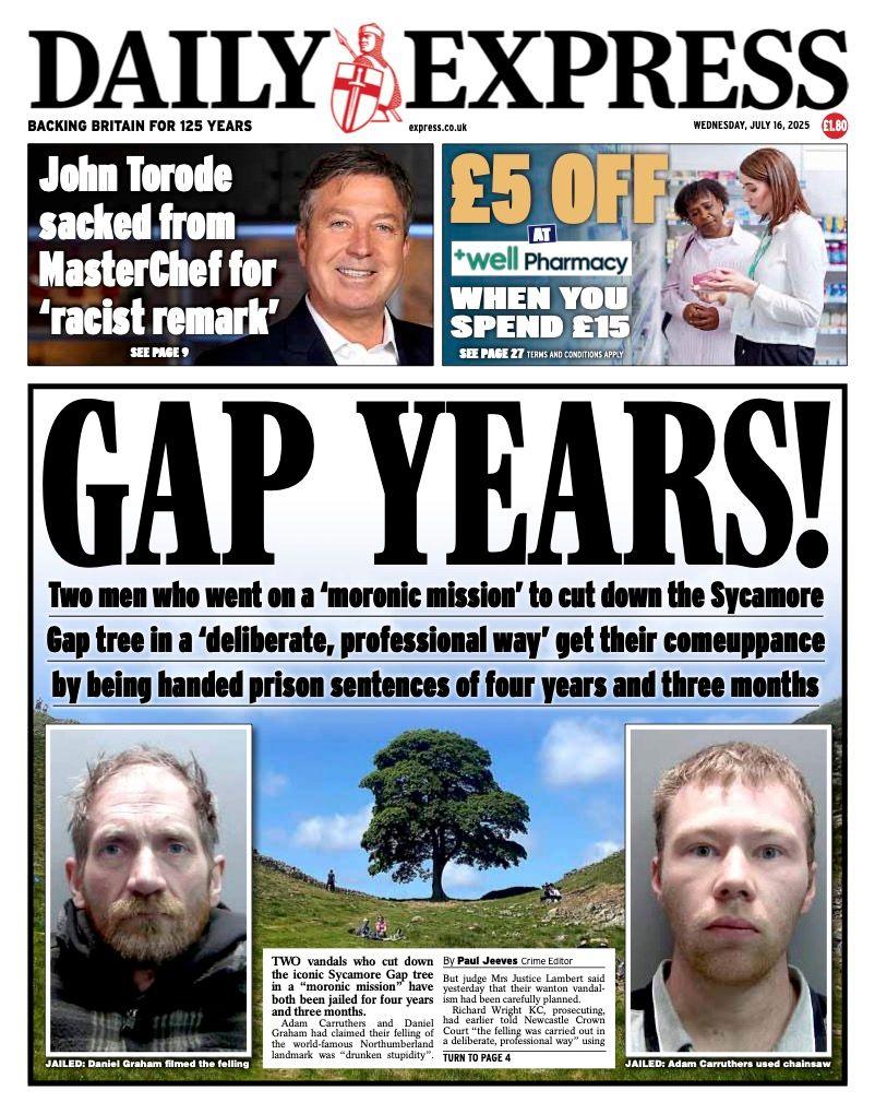 The headline on the front page of the Daily Express reads: "Gap Years!"