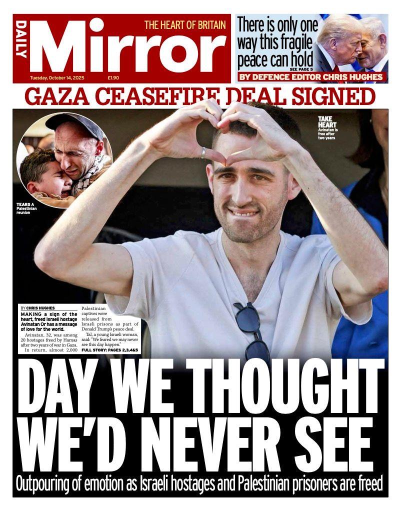The headline on the front page of the Mirror reads: "Day we thought we'd never see".