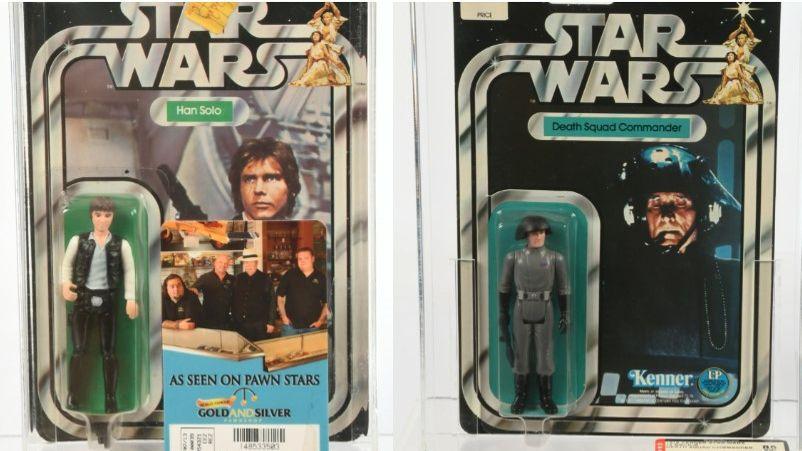 Antique Star Wars figurines of Han Solo and a Death Squad Commander