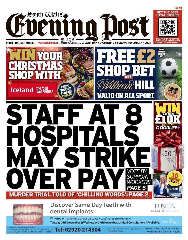 The front page of the South Wales Evening Post