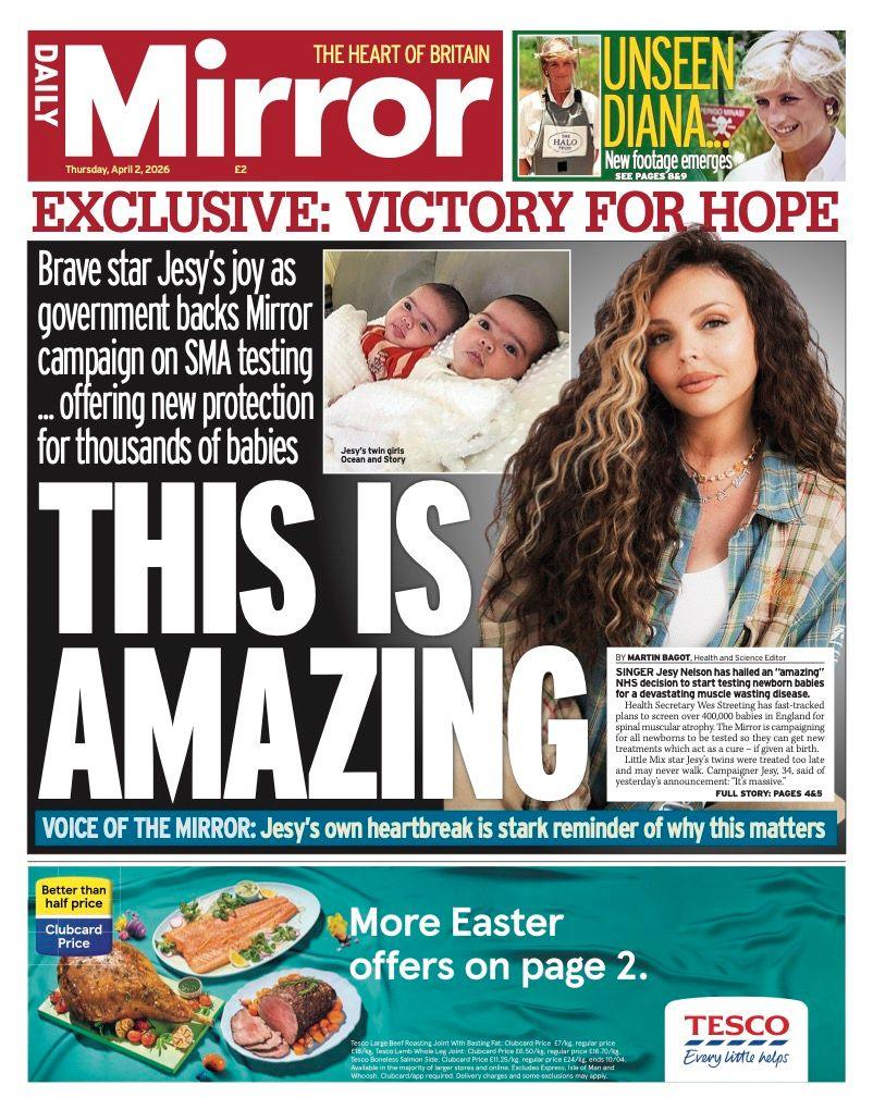 Titulli në faqen e parë të Daily Mirror thotë: "Kjo është e mrekullueshme".