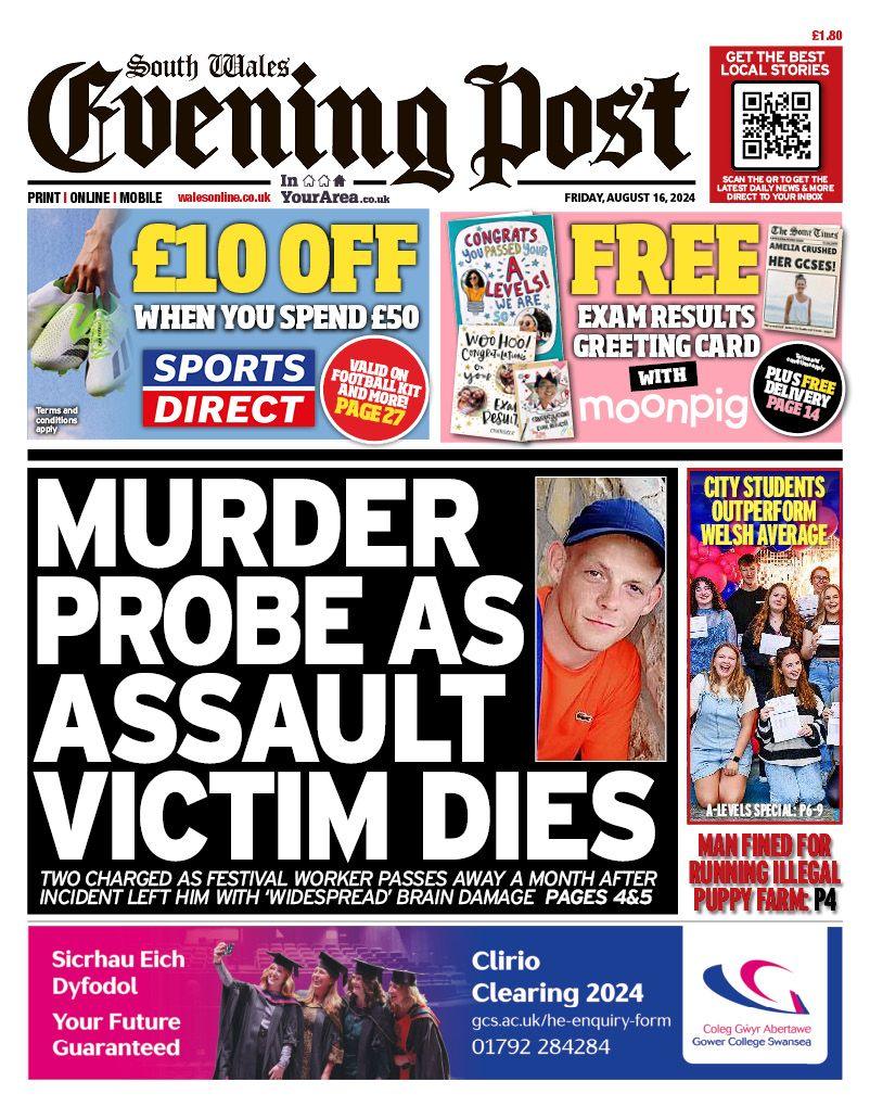 Front page of the South Wales Evening Post