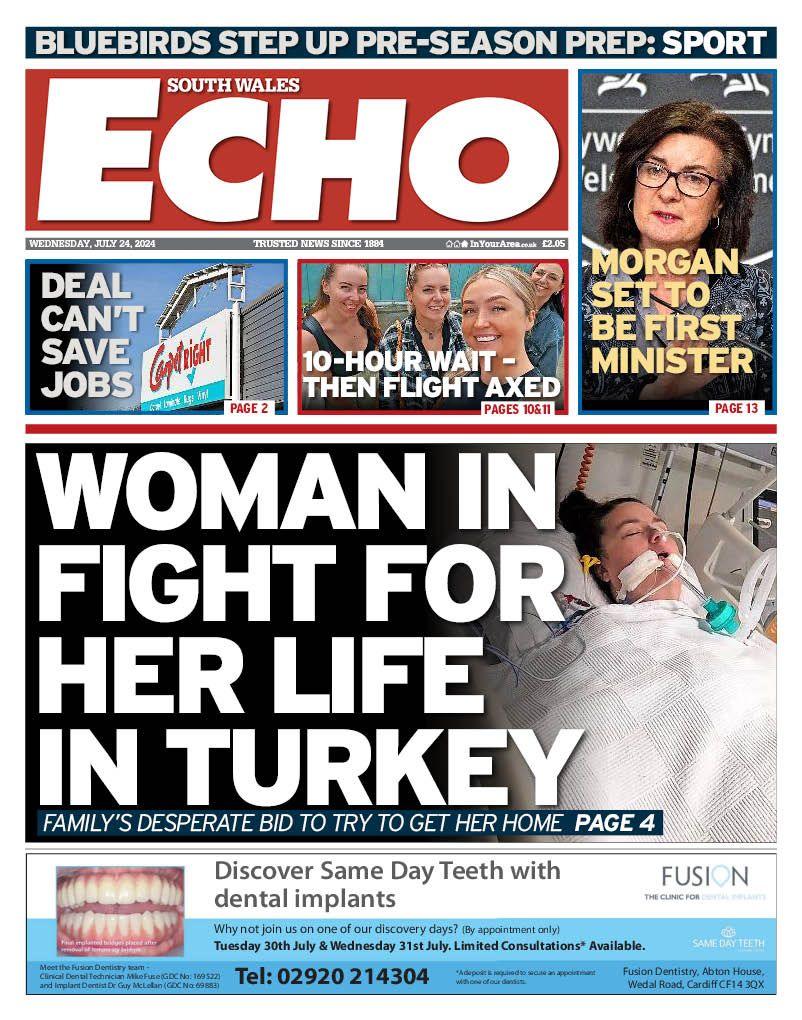 Front page of South Wales Echo