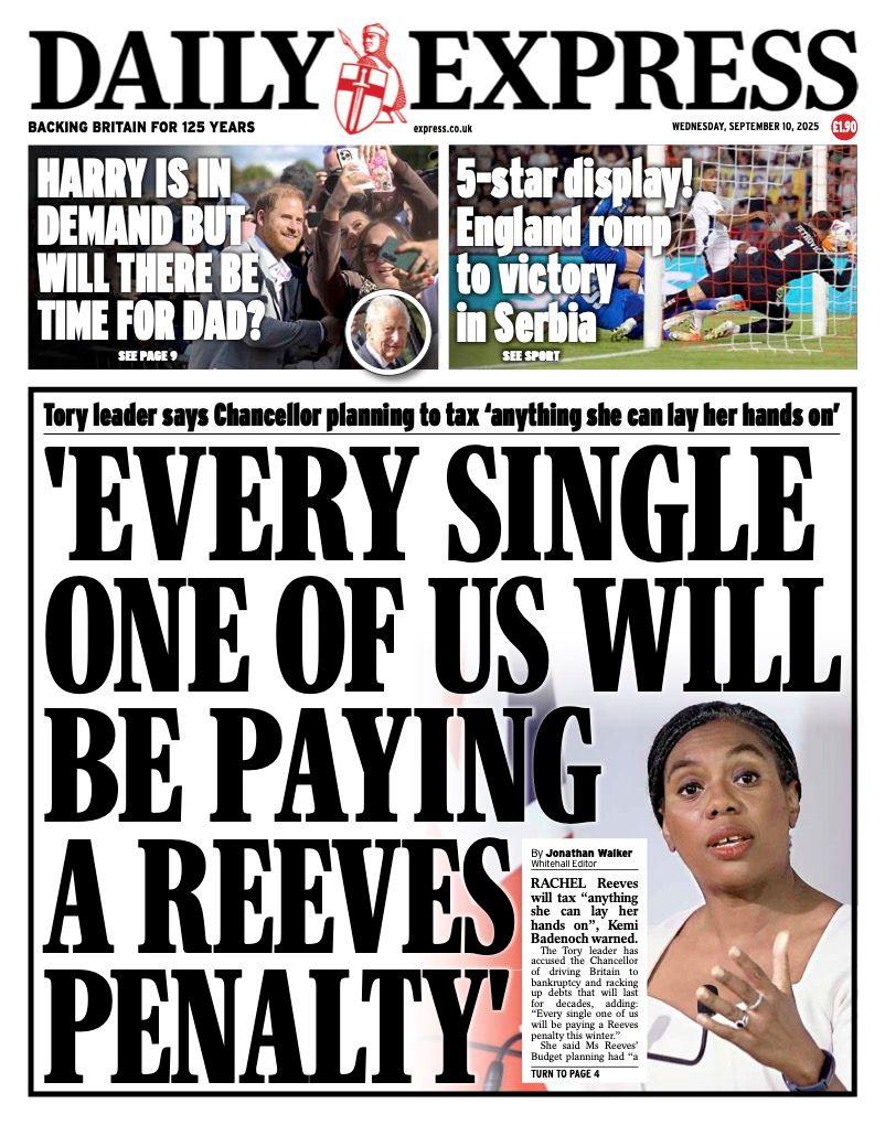 The headline on the front page of the Express reads: "Every single one of us will be paying a Reeves penalty".