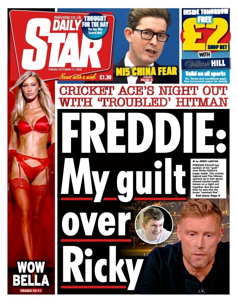 The headline on the front page of the Star reads: "Freddie: My guilt over Ricky".