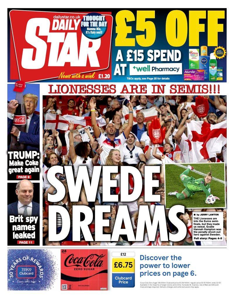 The headline on the front page of the Star reads: “Swede Dreams”