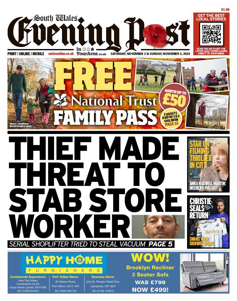 South Wales Evening Post front page