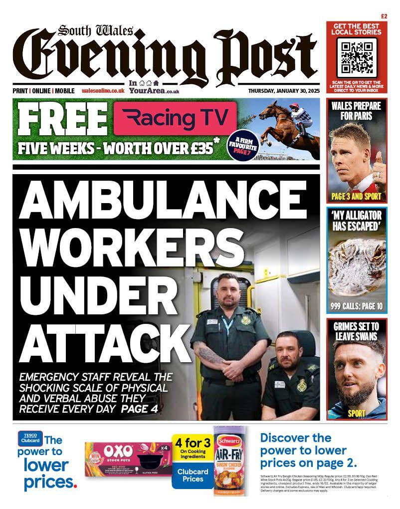 Front page of the South Wales Evening Post