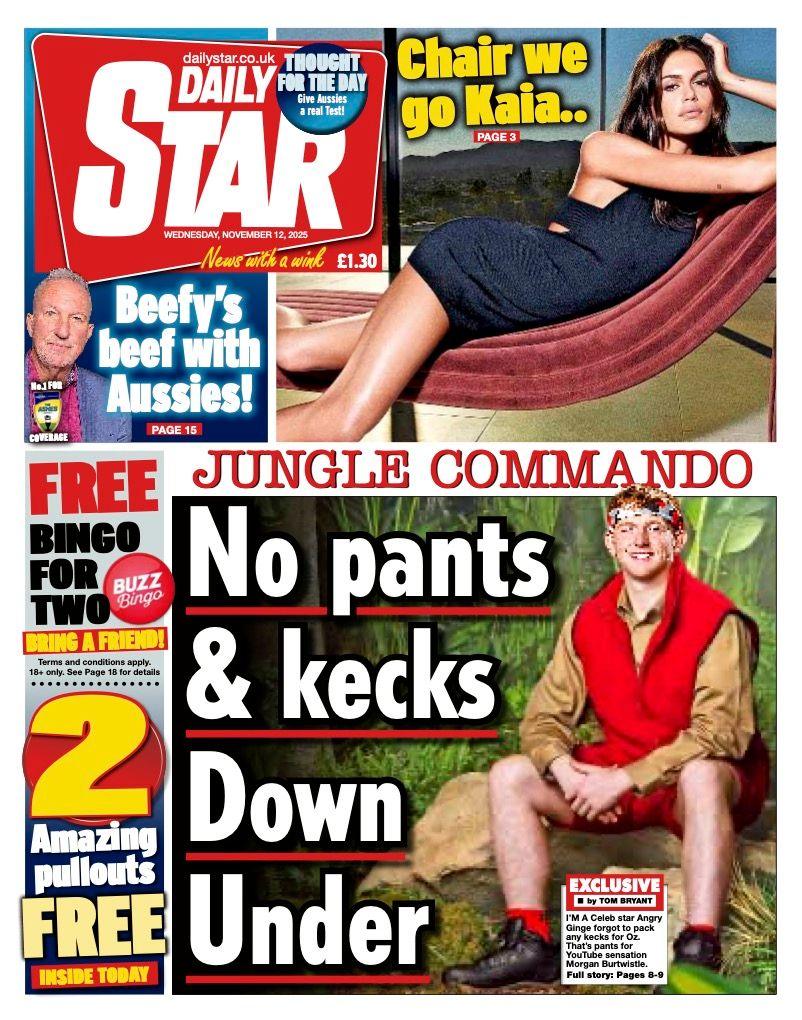 The headline on the front page of the Daily Star reads: "No pants and kecks Down Under".