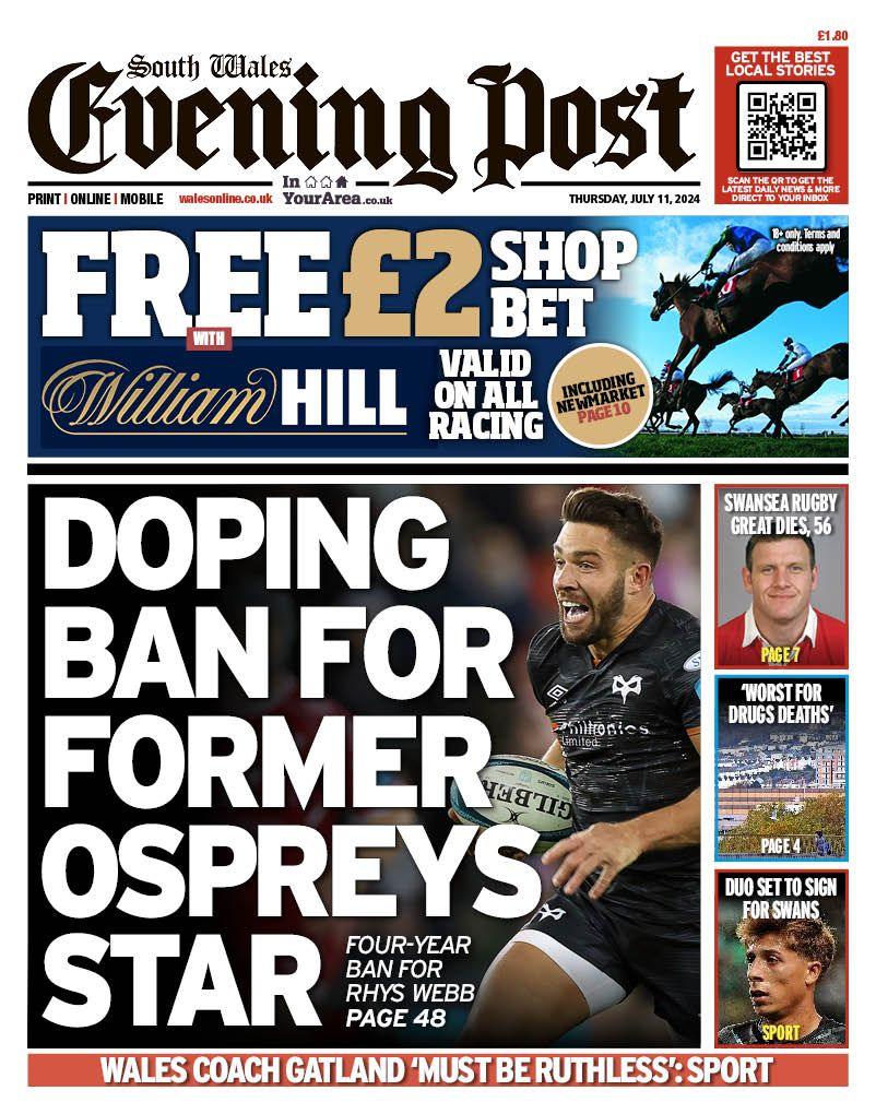 Front page of the South Wales Evening Post 