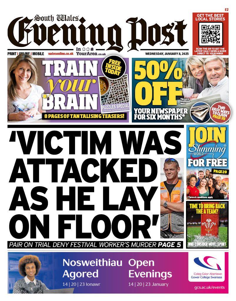 The front page of the South Wales Evening Post