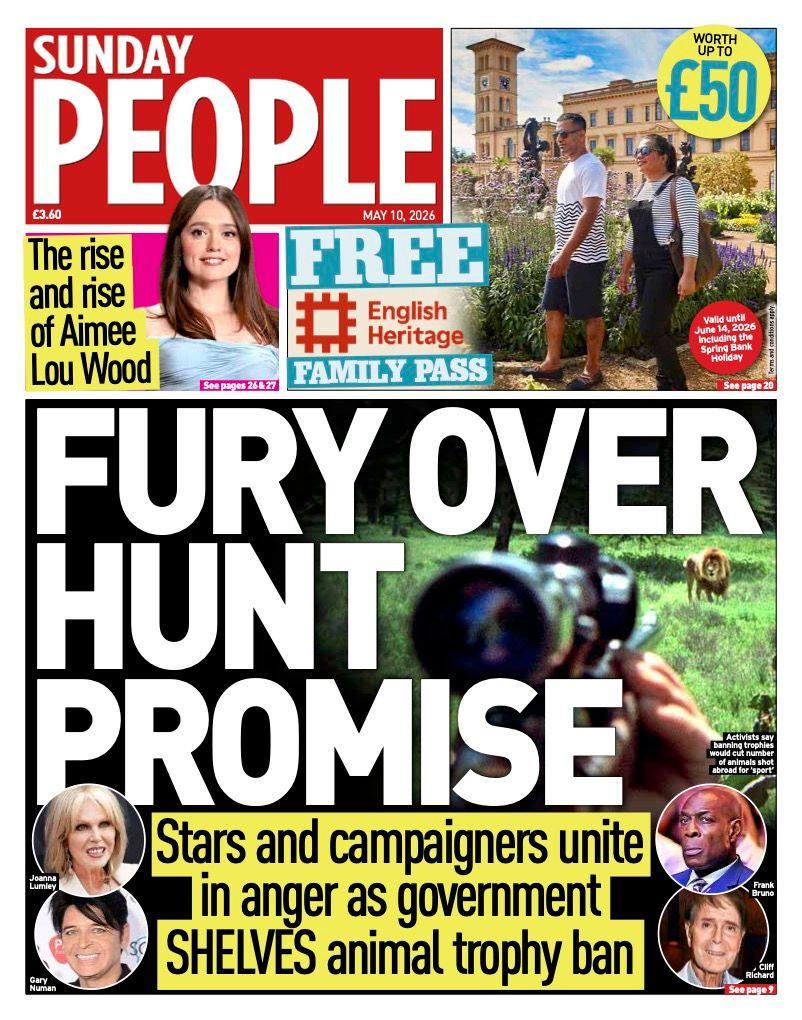 "Zemërim për premtimin e gjuetisë" është titulli kryesor në faqen e parë të gazetës Sunday People.