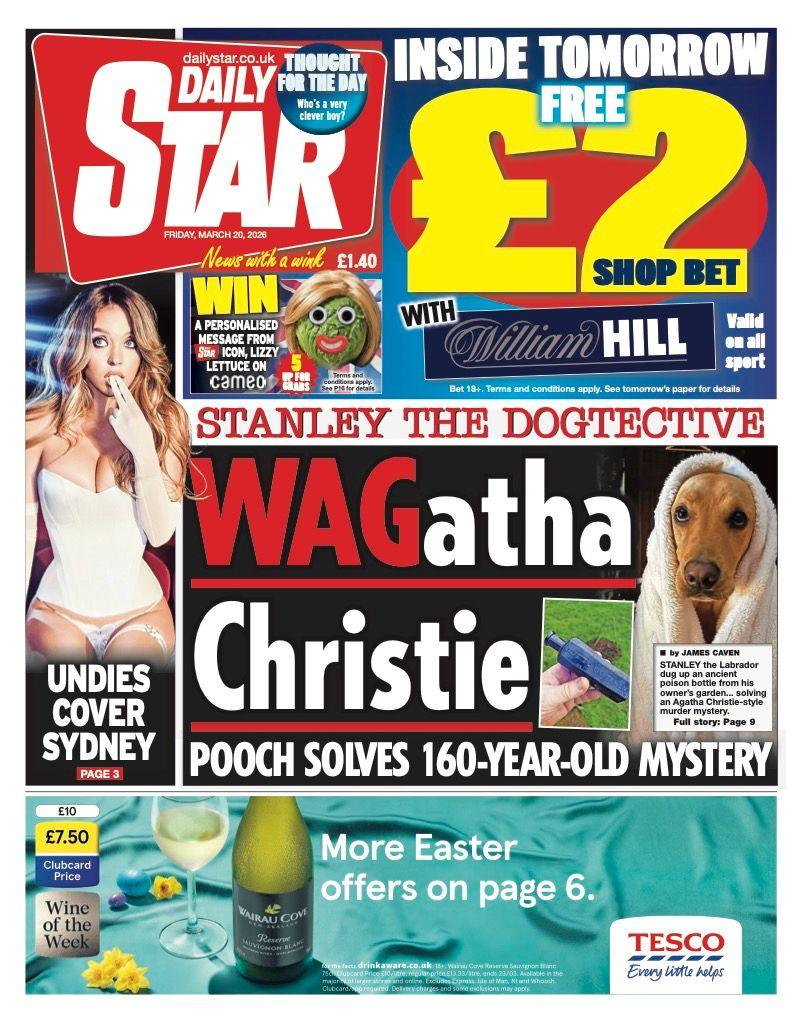 Titulli në faqen e parë të Daily Star thotë: "Wagatha Christie".