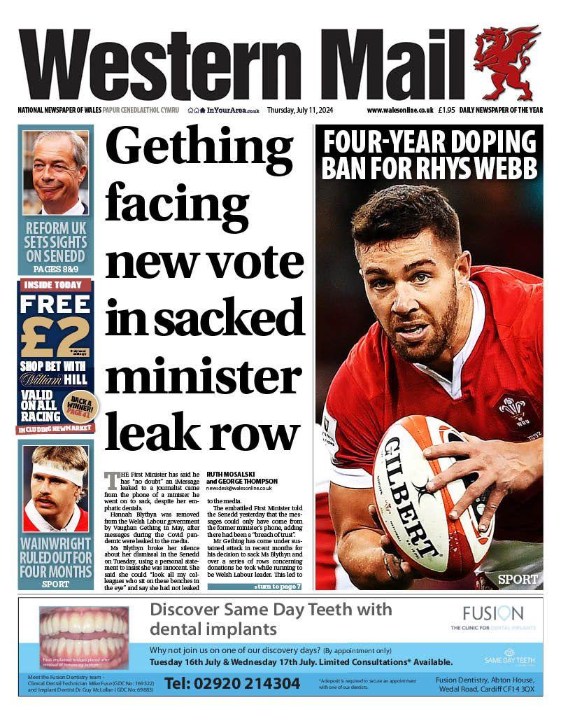 Front page of the Western Mail 