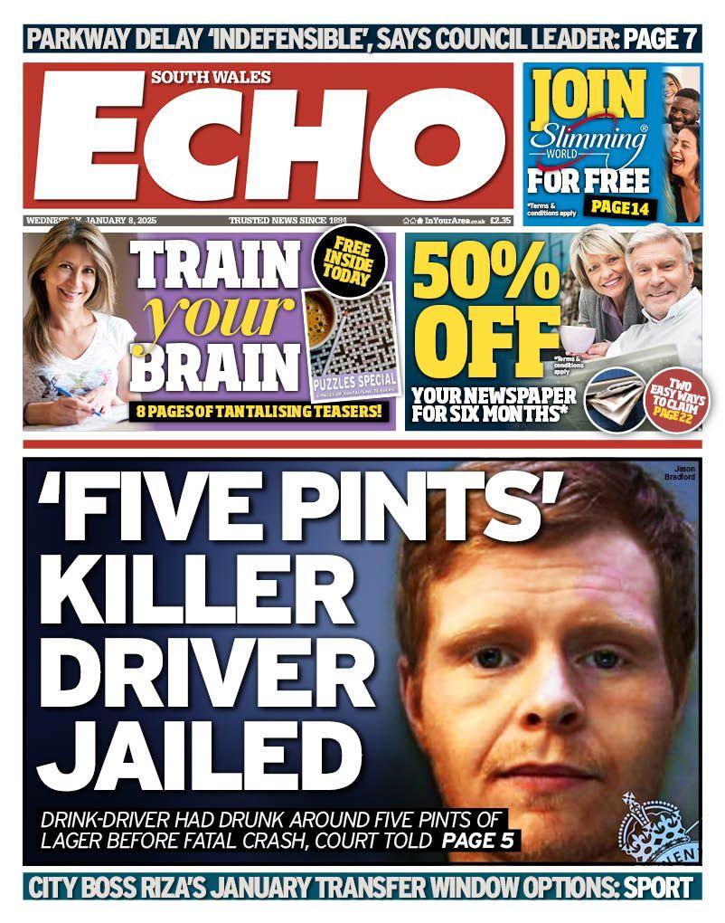 The front page of the South Wales Echo