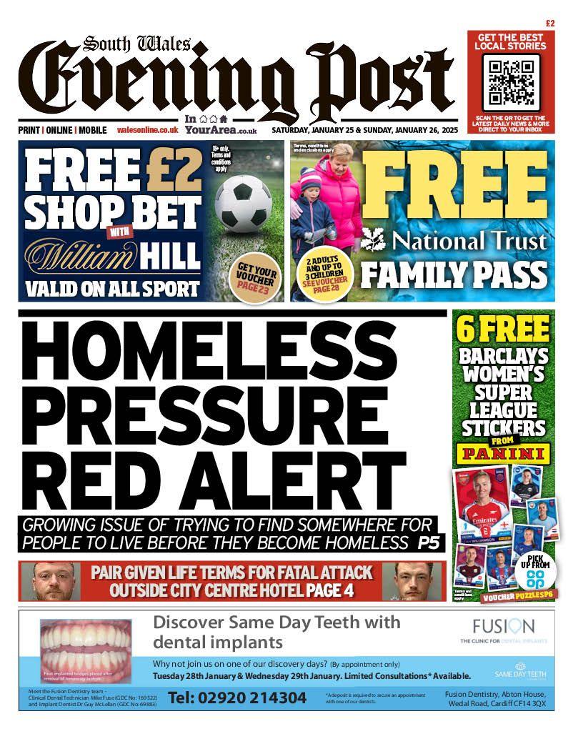 South Wales Evening Post front page