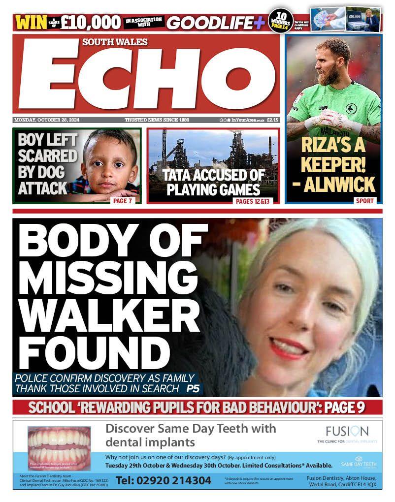 South Wales Echo front page