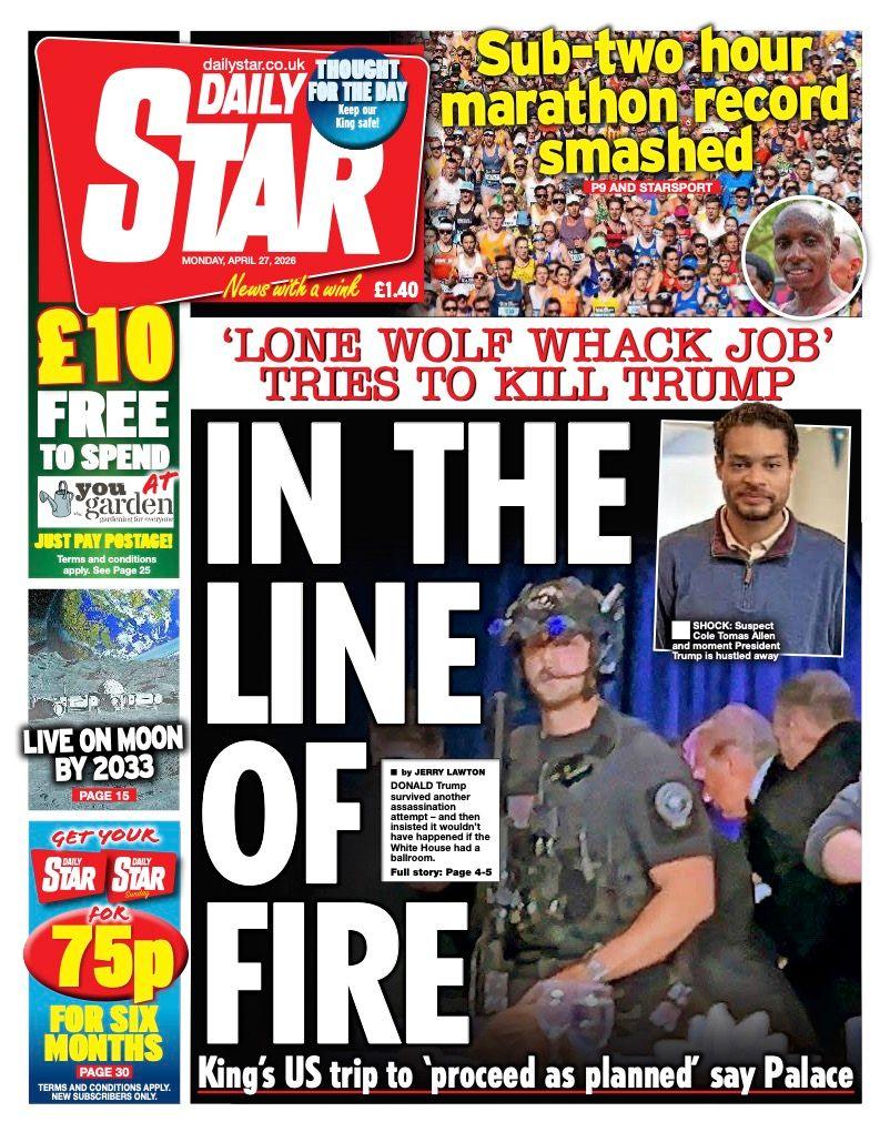 The headline on the front page of the Daily Star is 'In the line of fire'.
