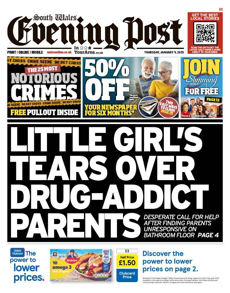 The front page of the South Wales Evening Post