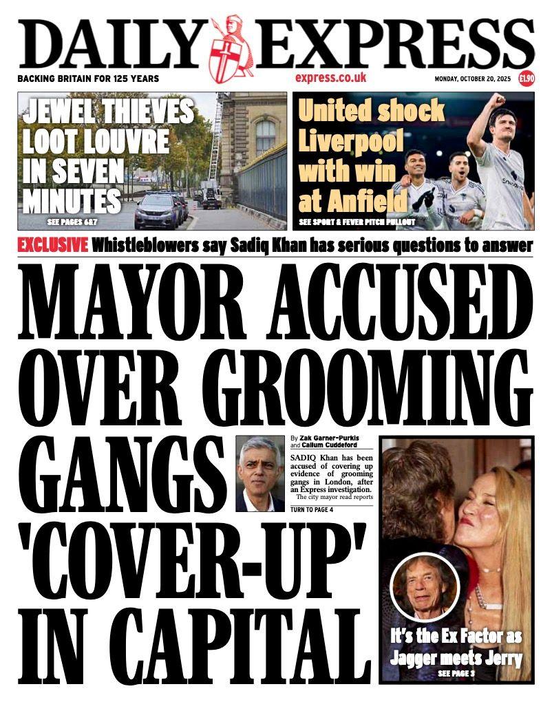 The headline on the front page of the Daily Mirror reads: "Mayor accused over grooming gangs 'cover-up' in capital">