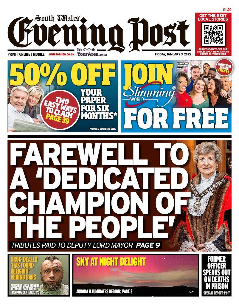 The front page of the South Wales Evening Post
